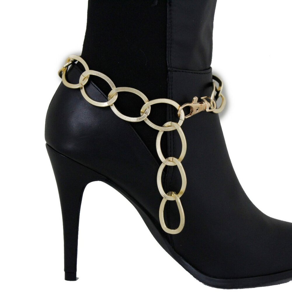 NEW Women Gold Metal Chain Thick Links Boot Bracelet SET Shoe Anklet HANDMADE - Picture 11 of 17